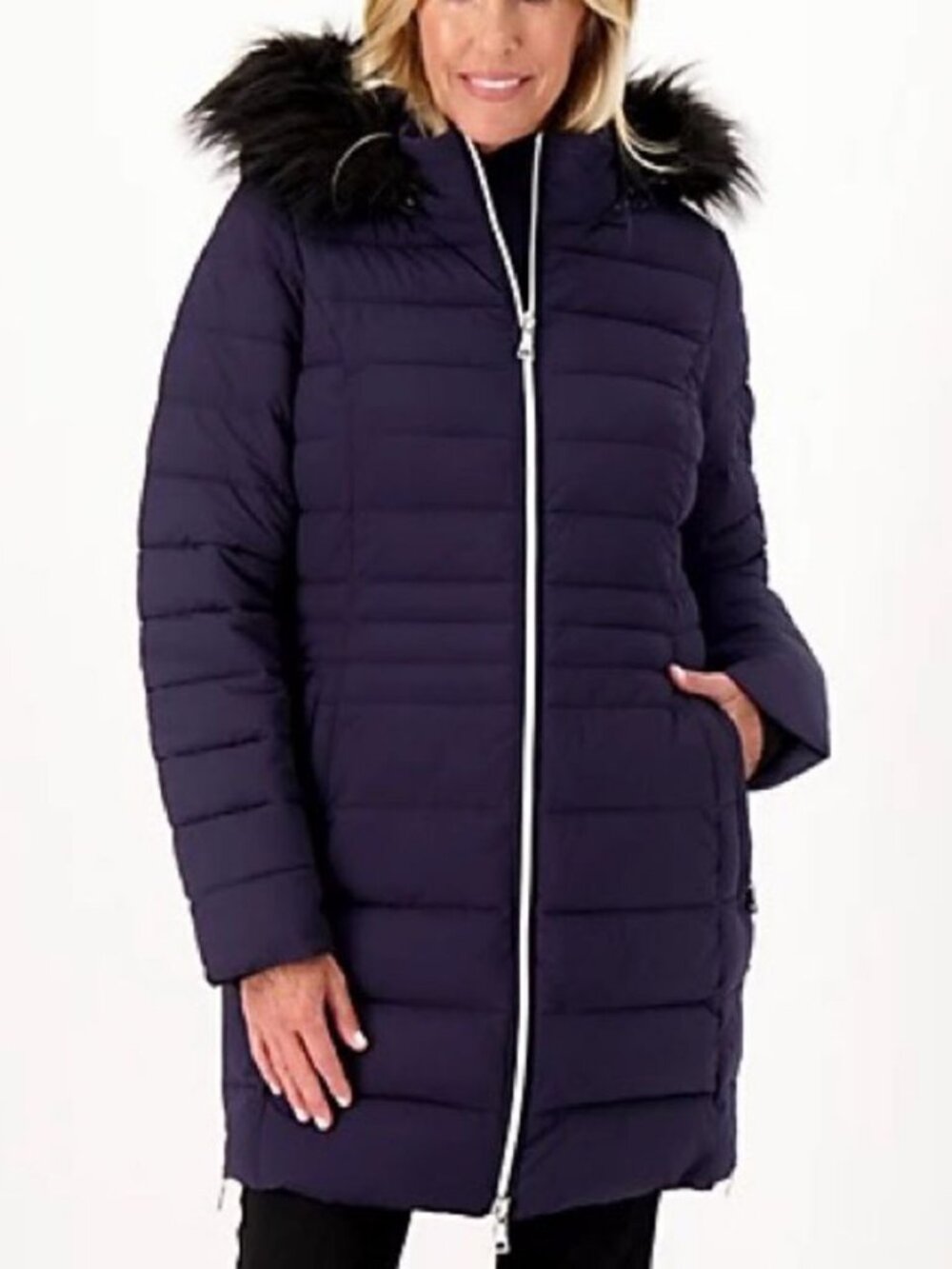 Nuage Stretch Removable Faux Fur Trim Hood Puffer Coat